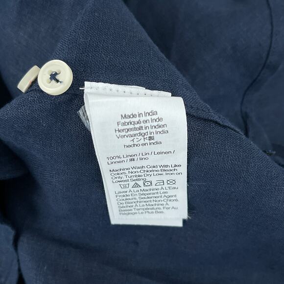 J. Crew Top Women 4 = S Navy Blue Biard McNutte Linen Slim Fit Button Up Shirt - Picture 8 of 11